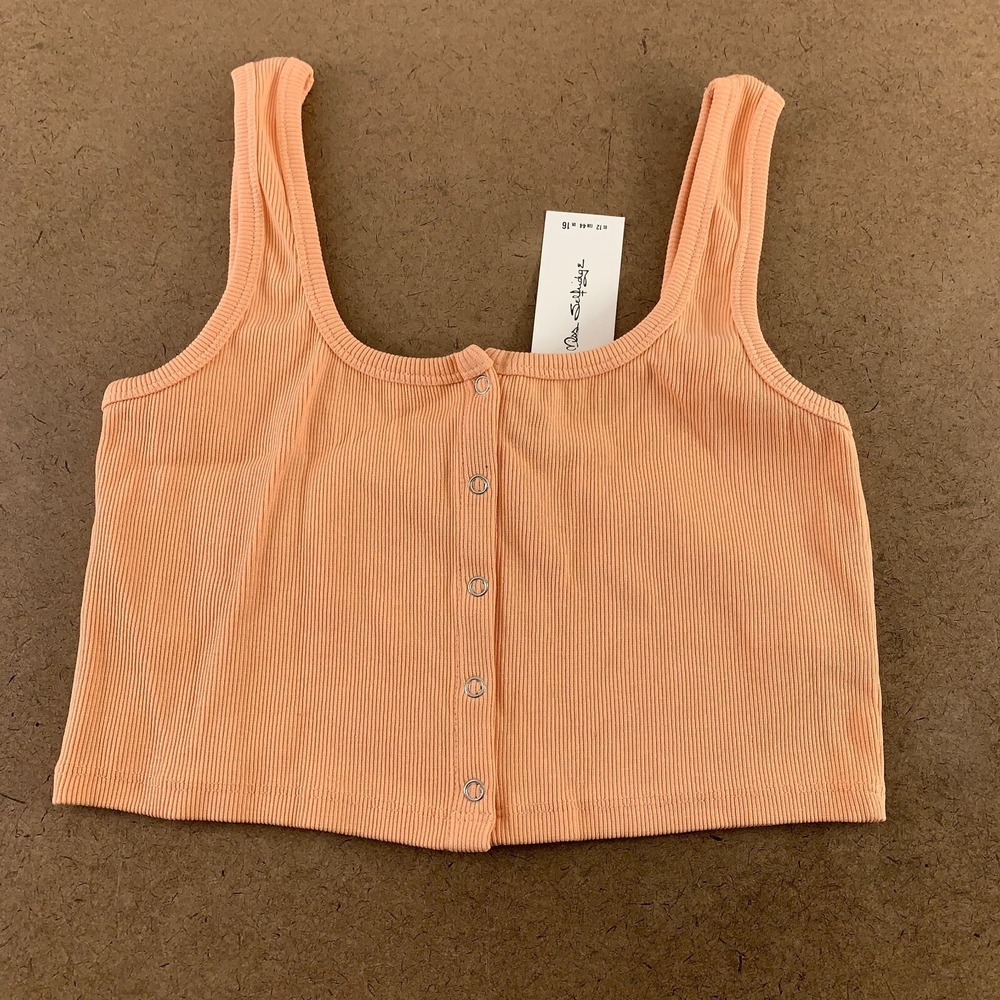Miss Selfridge Women's Size 12 Orange Rib Knit Button Through Cropped Tank NWT